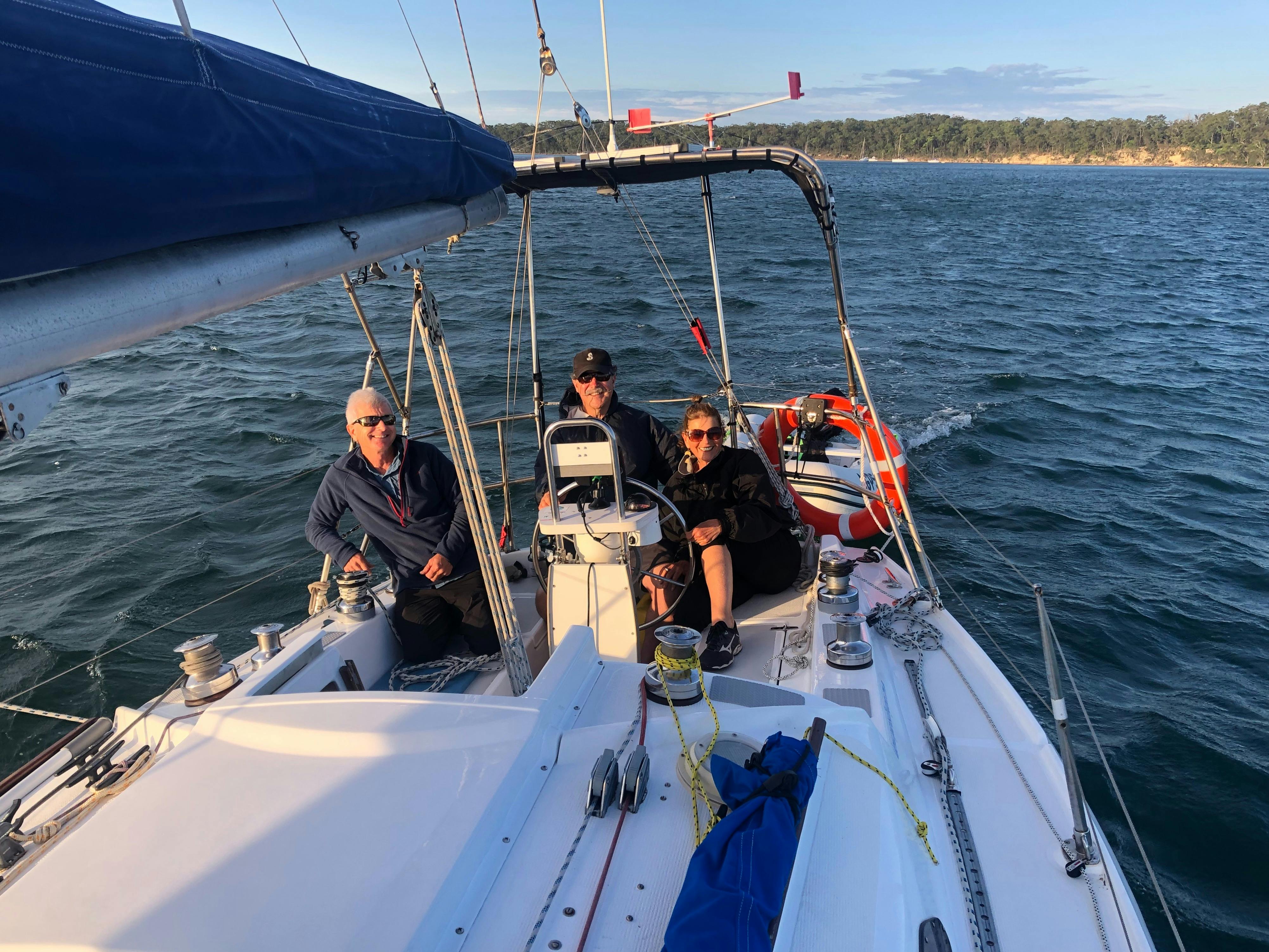 Couple enjoying the morning tour of Lake Macquarie