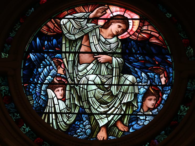Stained glass showing angel figure