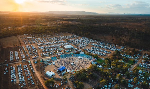 Aerial view of Savannah in the Round (Mareeba Rodeo Arena and campgrounds)