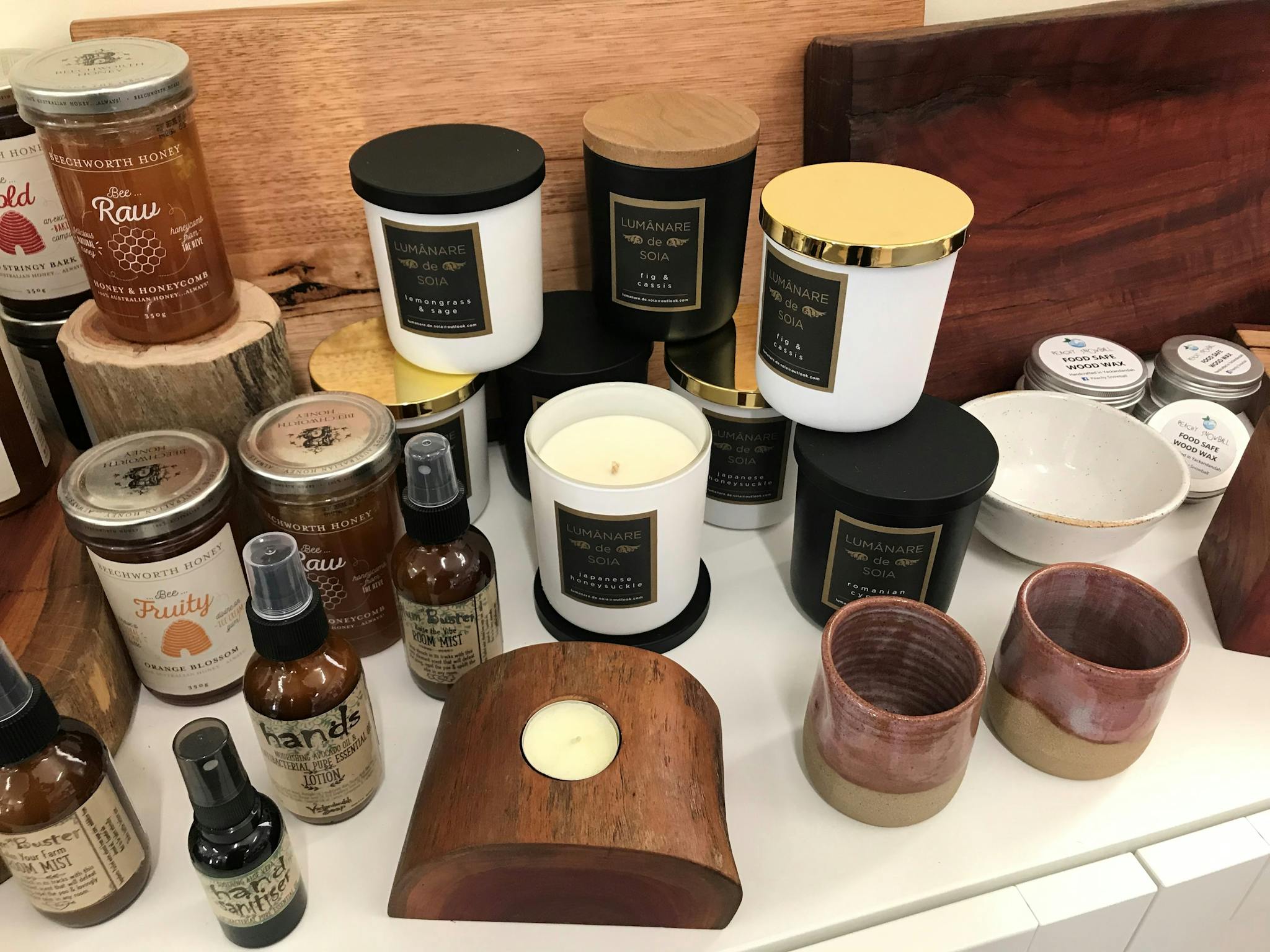 Honey, Candles, Ceramics, Wooden boards