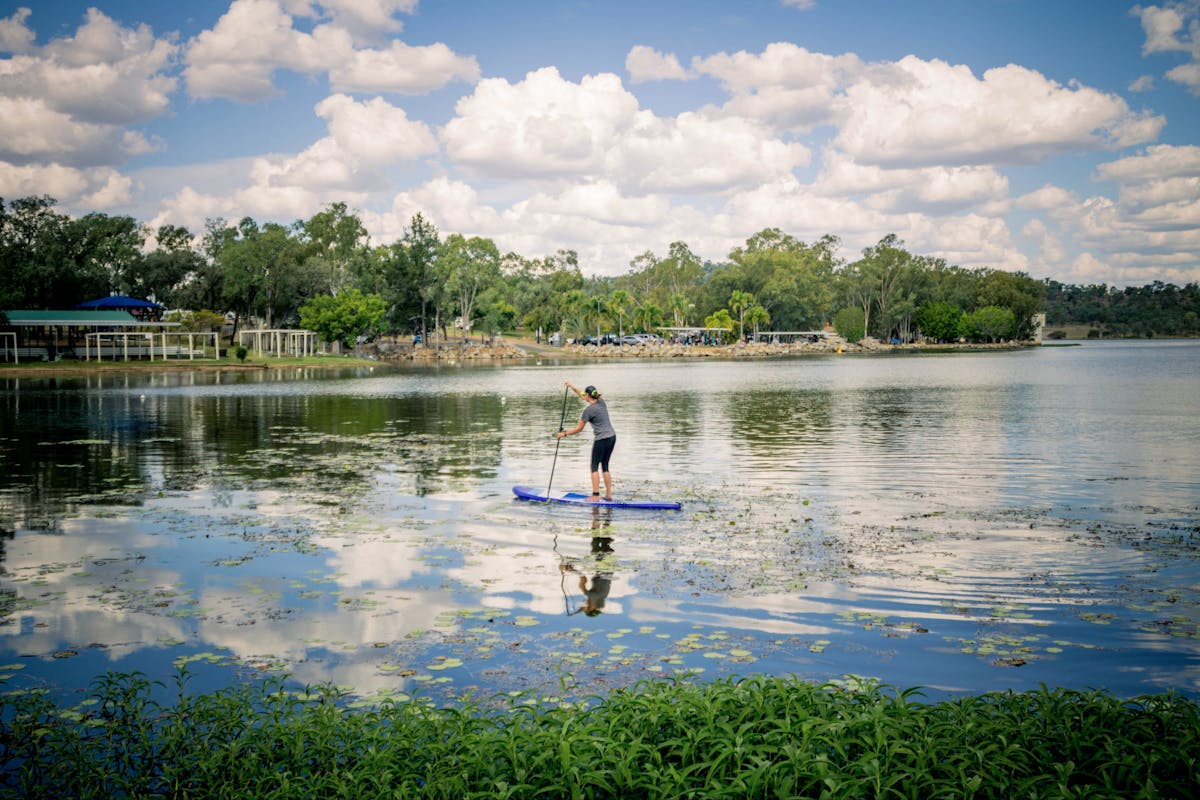 Stand up paddle boarding Theresa Creek Dam