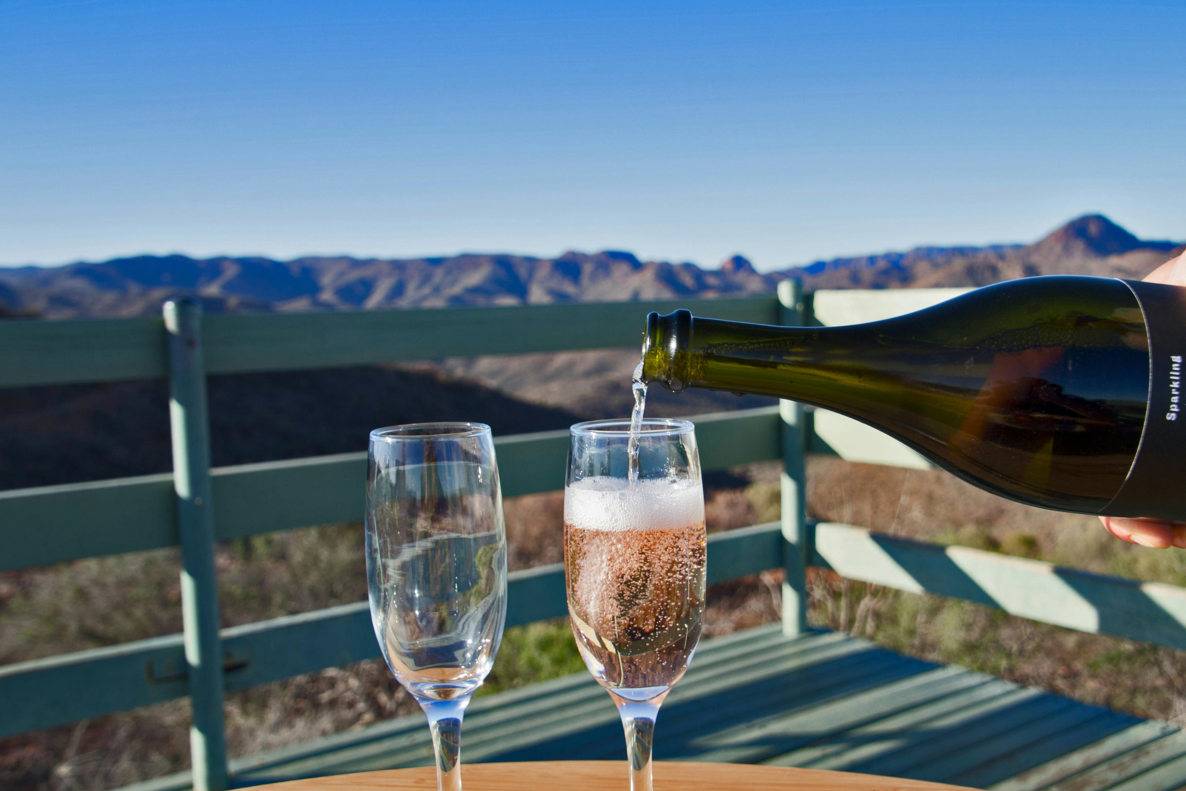 Sparkling wine at sunset in the Flinders Ranges