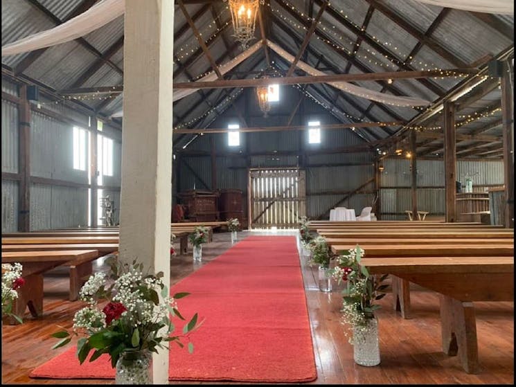 Inside the shed set up with a wedding