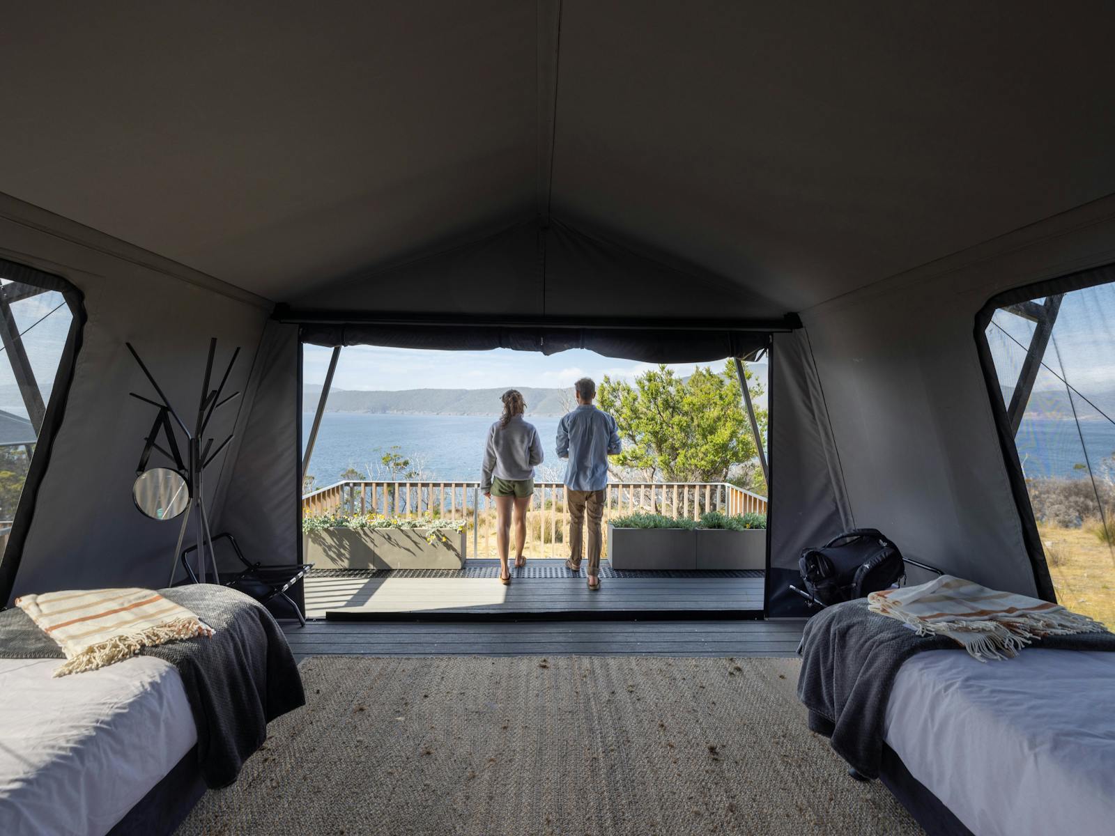 Inside the glamping tents on Three Capes Long Weekend walk