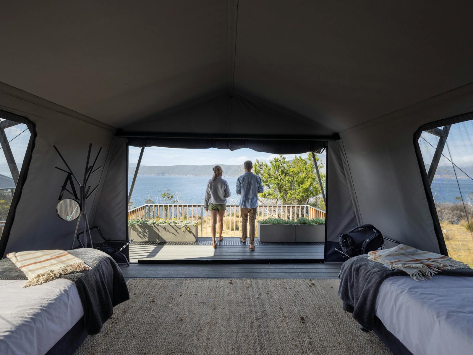 Inside the glamping tents on Tasman Long Weekend walk