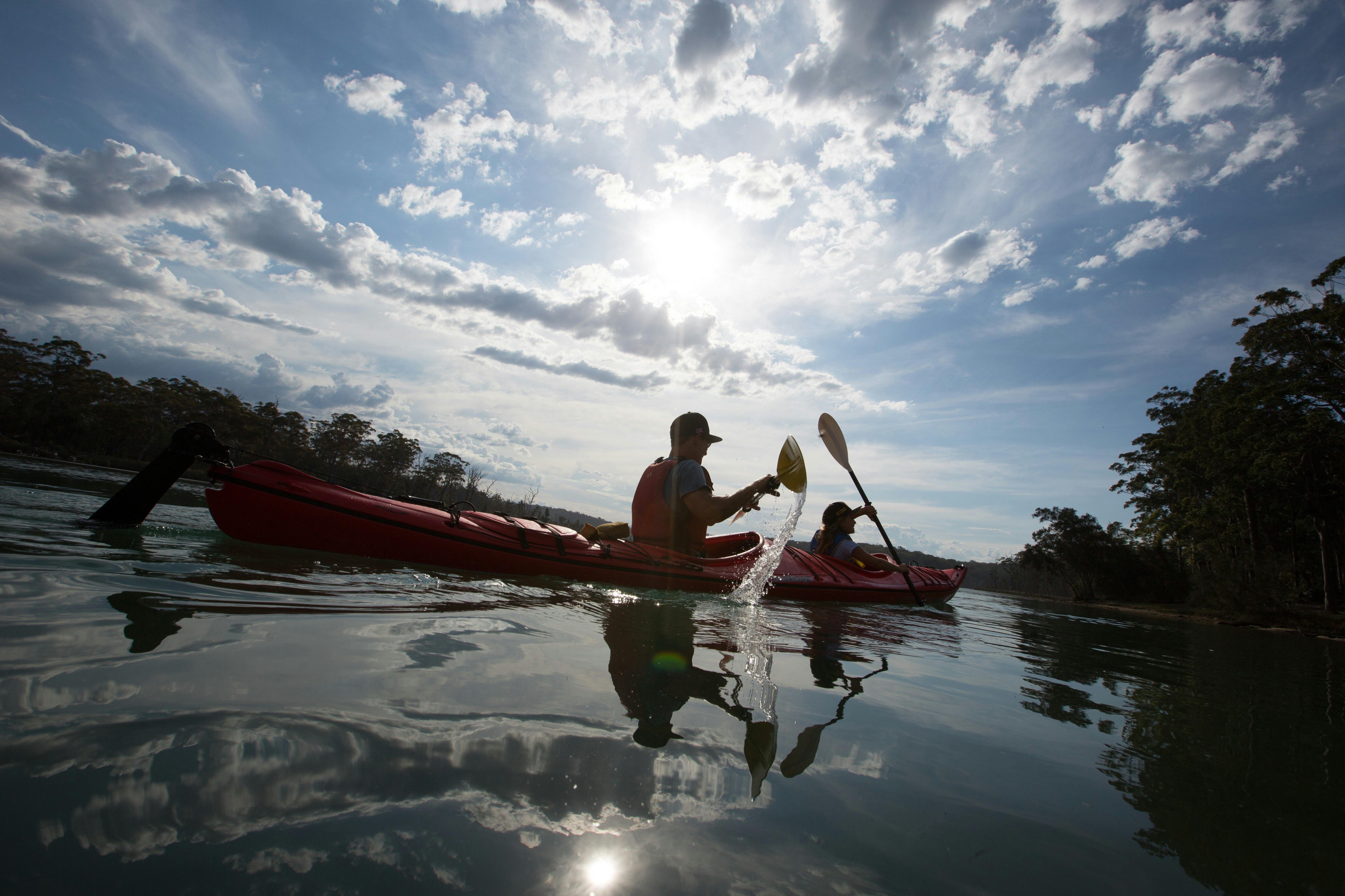 Family fun safe double kayak seakayak hire rental Durras Murramurang