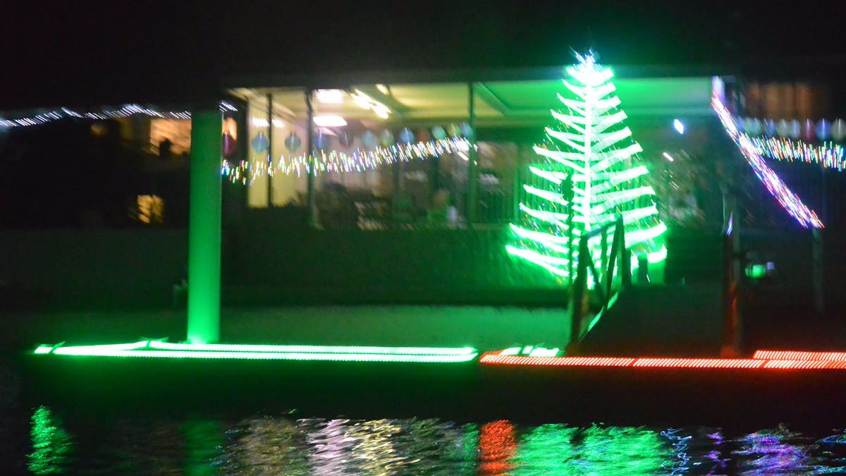 Christmas Tree light display from one of the houses along the Mooloolaba canals, Sunshine Coast