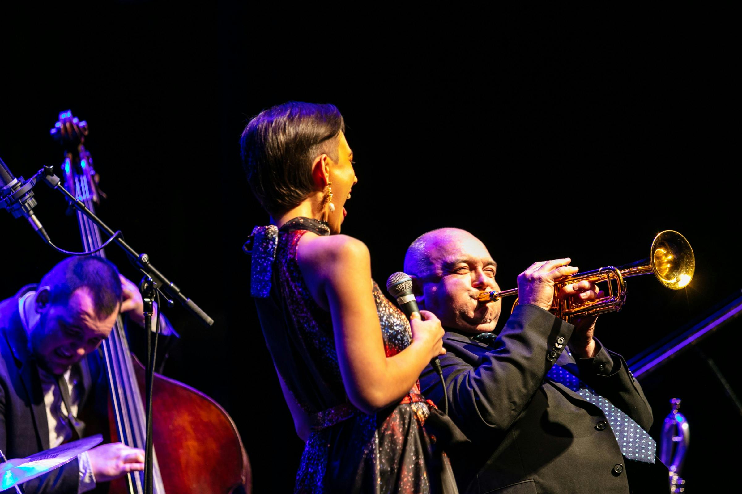 James Morrison plays his trumpet at the Town Hall Thearte during the Devonport Jazz Festival