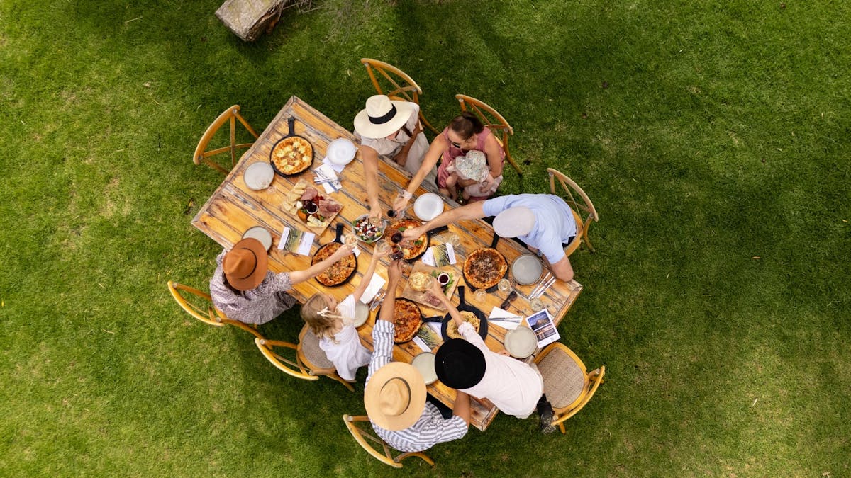 Outdoor dining at Balancing Heart Vineyard on the Granite Belt, South-East Queensland