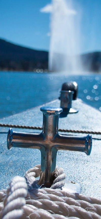Looking towards fountain and black mountain on the lake