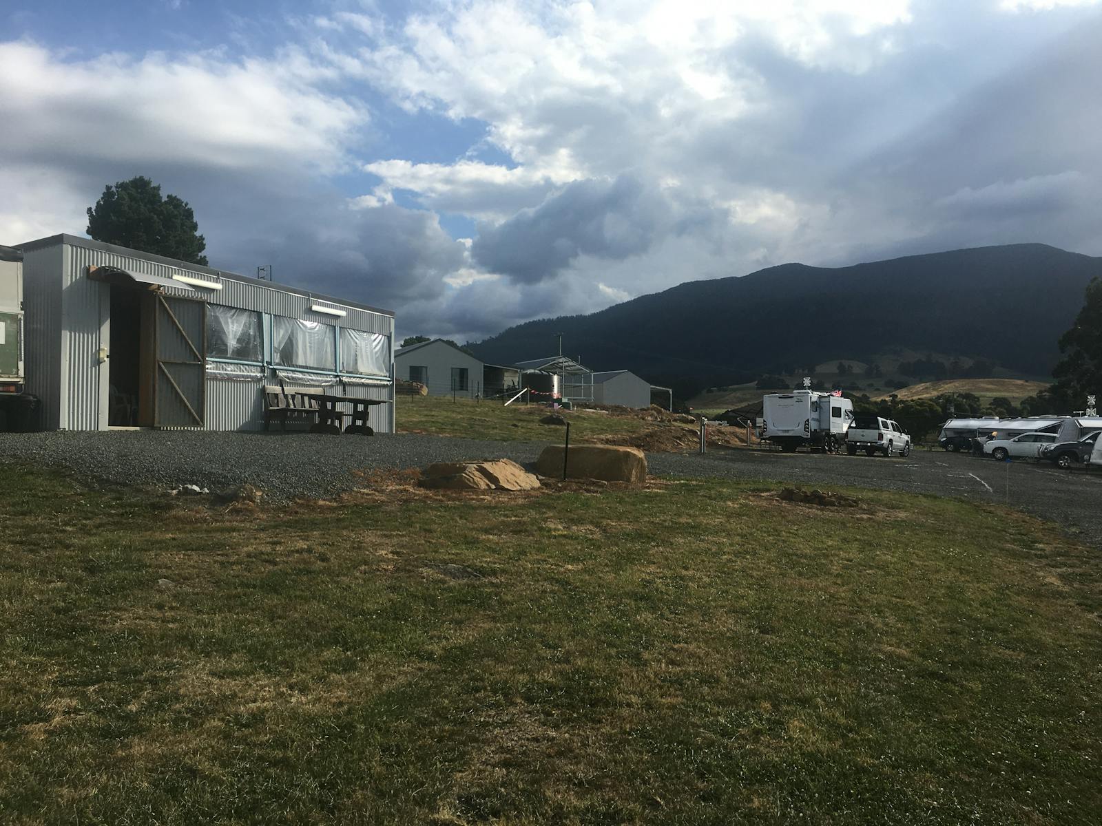 Camp kitchen area  with includes Television,  Dart  & hoop board.  Caravan camping area