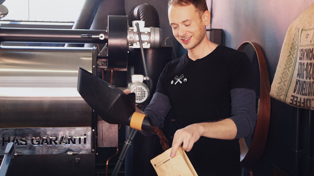 Coffee beans being packed for a customer