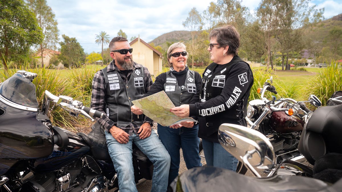 Motorcyclists getting ready to ride in Esk in Somerset