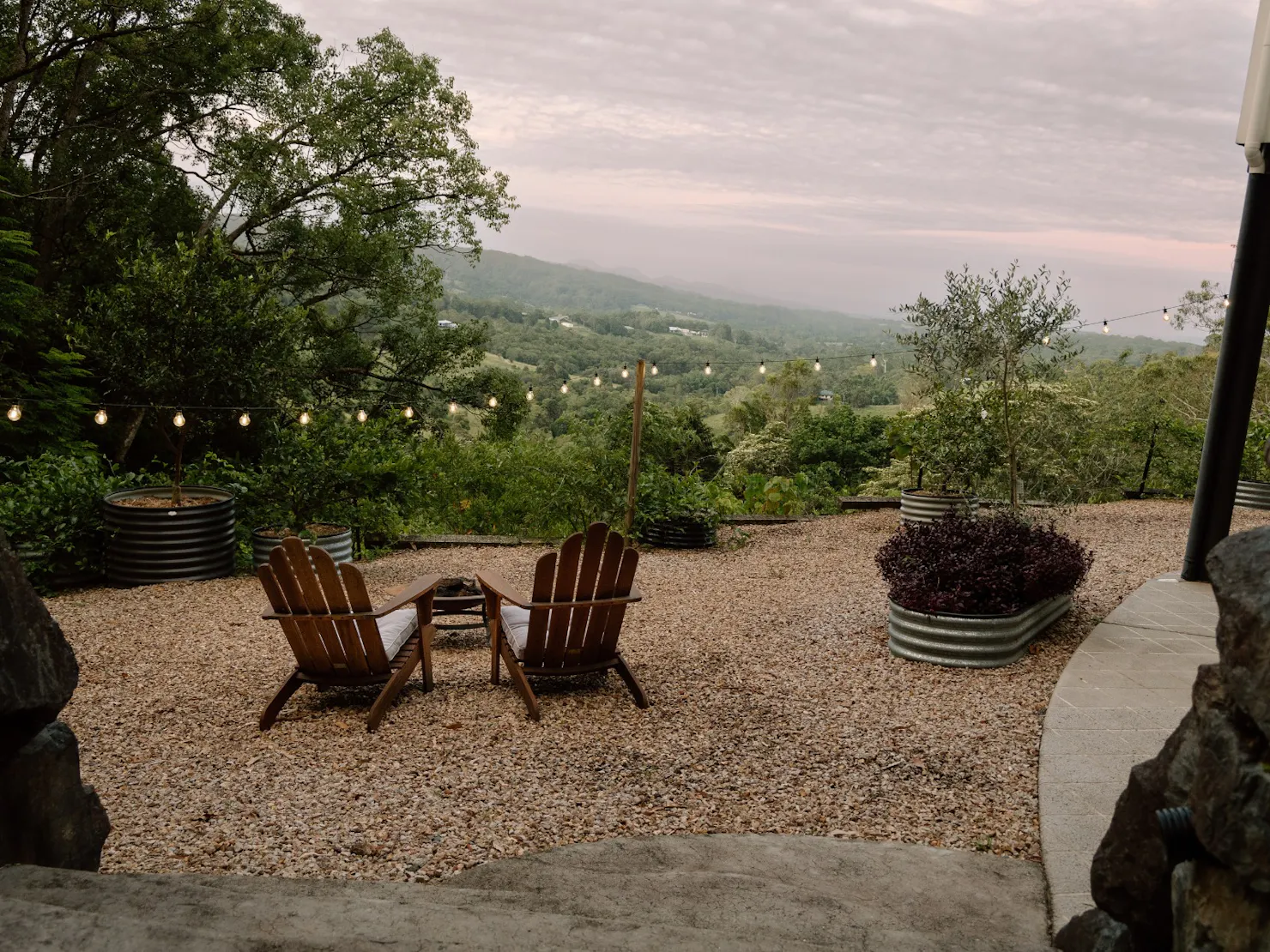 Outdoor firepit with sweeping views of the Sunshine Coast Hinterland