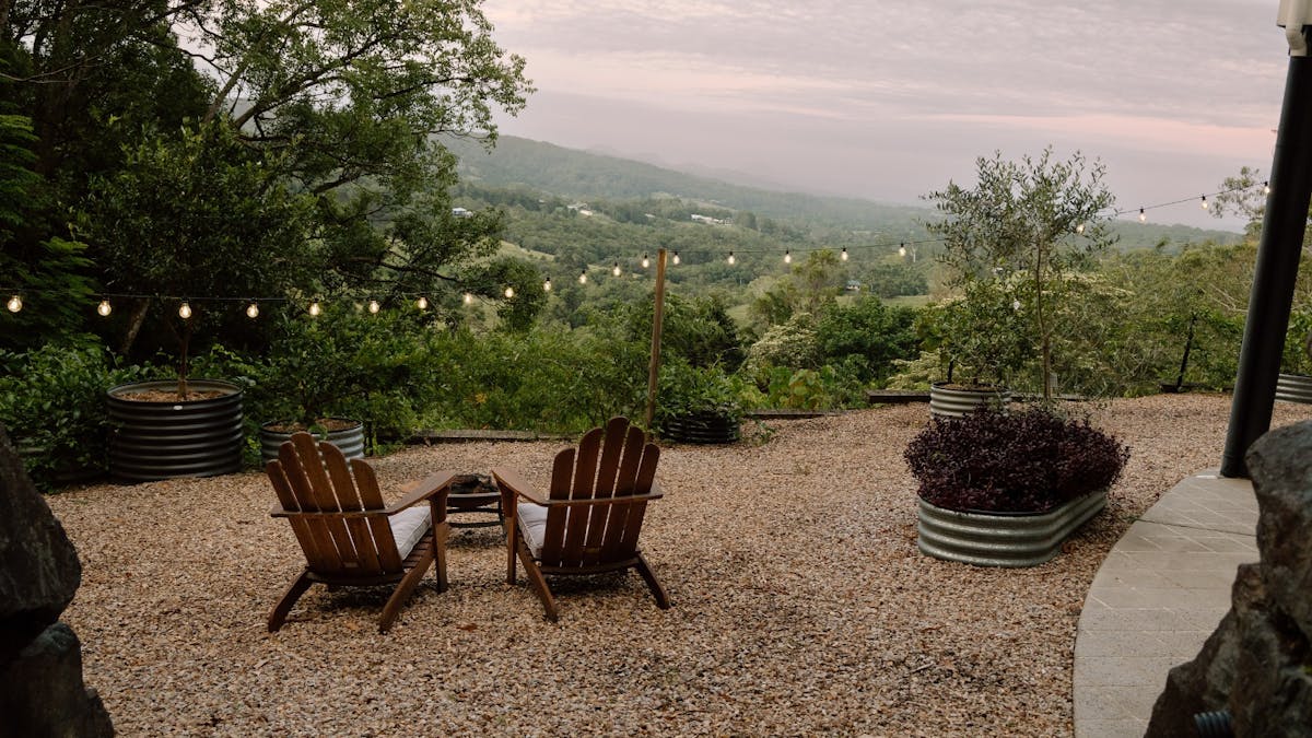 Outdoor firepit with sweeping views of the Sunshine Coast Hinterland