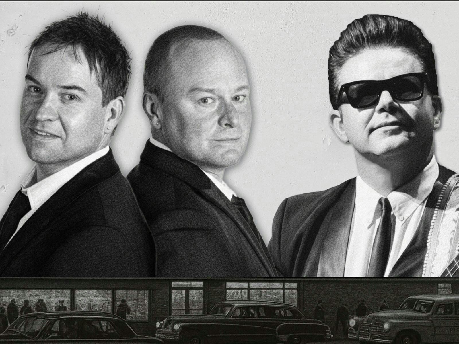 Three men on a movie screen