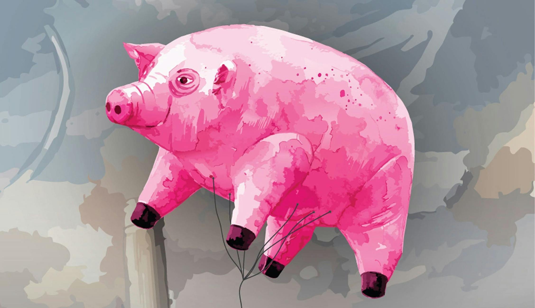 Artist impression of a blow up pink pig from Pink Floyds album pig on a wing