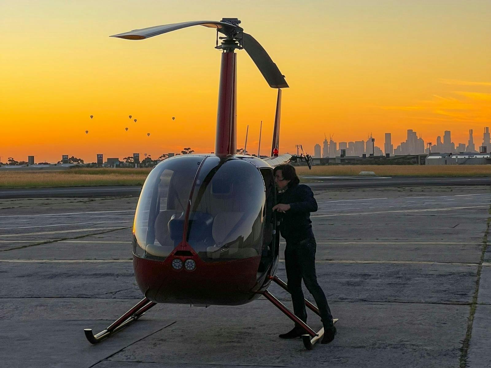 Sunrise view at Essendon Fields Airport before the helicopter ride