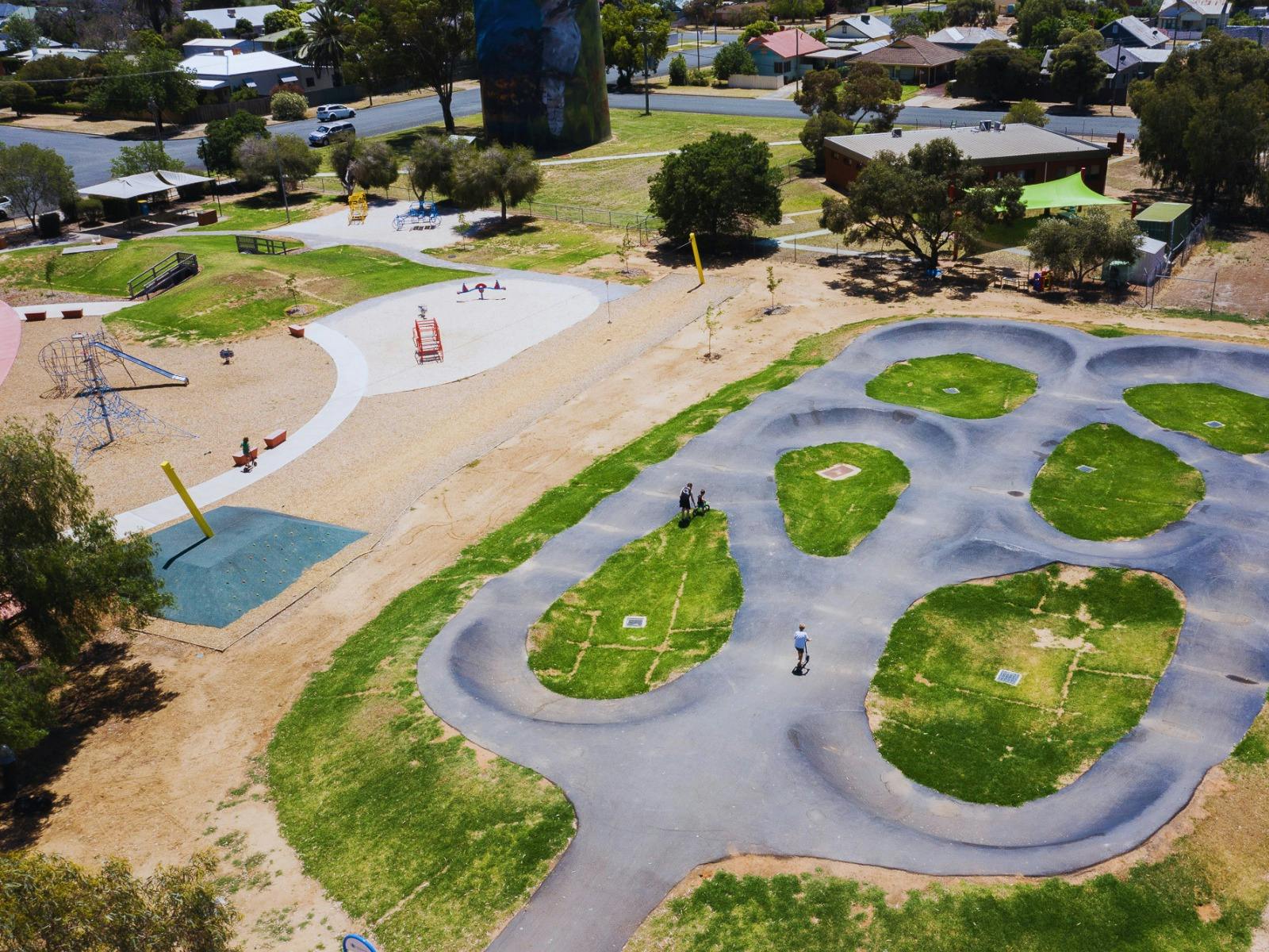 Drone photo of a large BMX track in a park