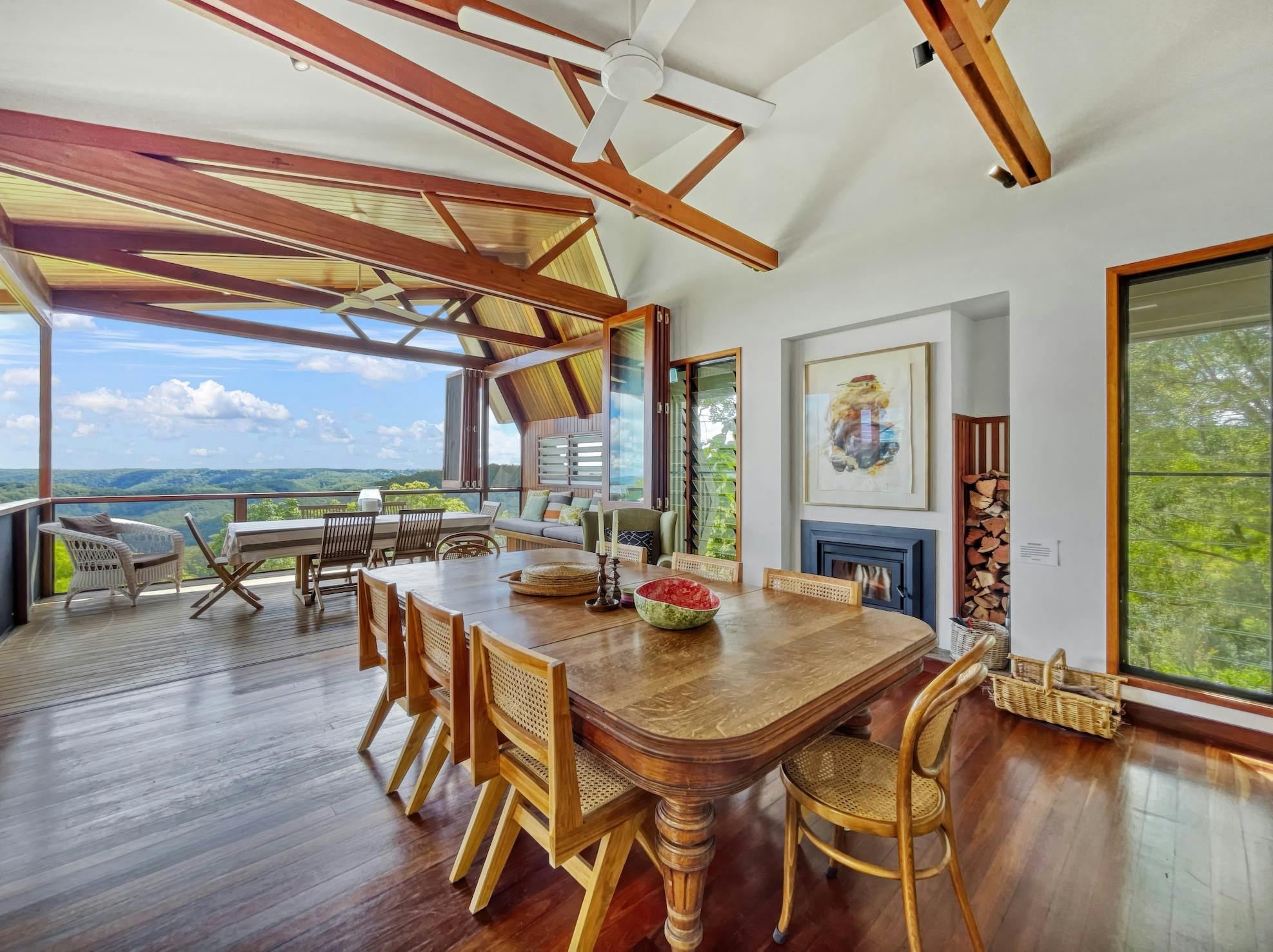 Share long, relaxed meals at the handcrafted oak table with stunning views of the surrounding valley