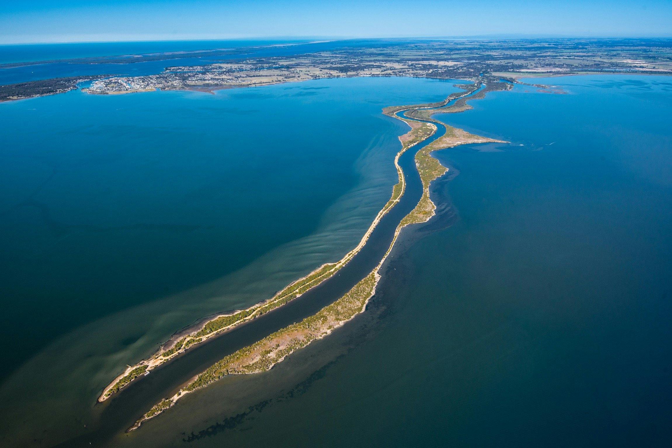 The Silt Jetties iconic view from the mouth of the Mitchell River