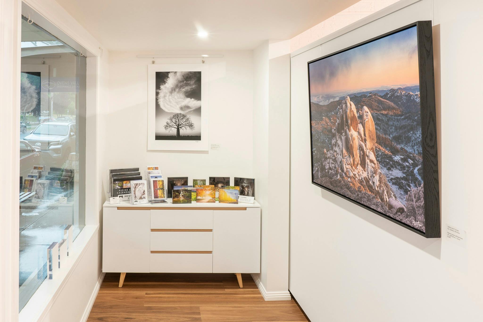 Canvas, Fine Art Paper Prints and Acrylic Blocks as well as other gift ideas on display.