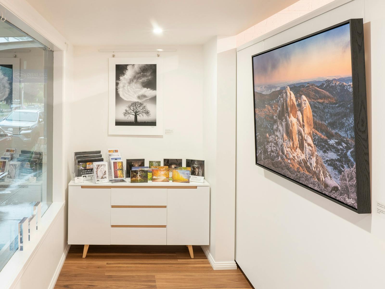 Canvas, Fine Art Paper Prints and Acrylic Blocks as well as other gift ideas on display.