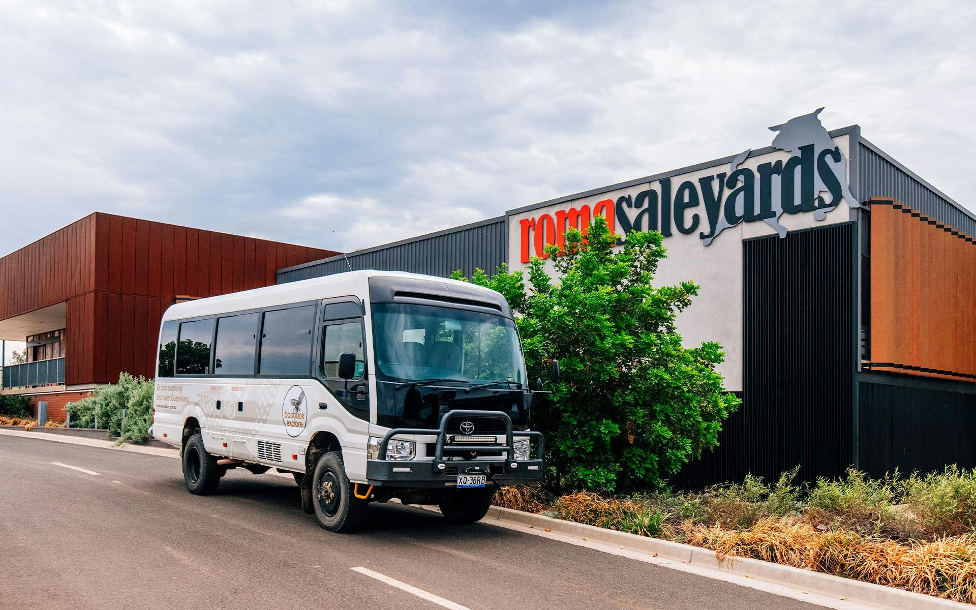 The Boobook 4wd bus outside the Roma Saleyards