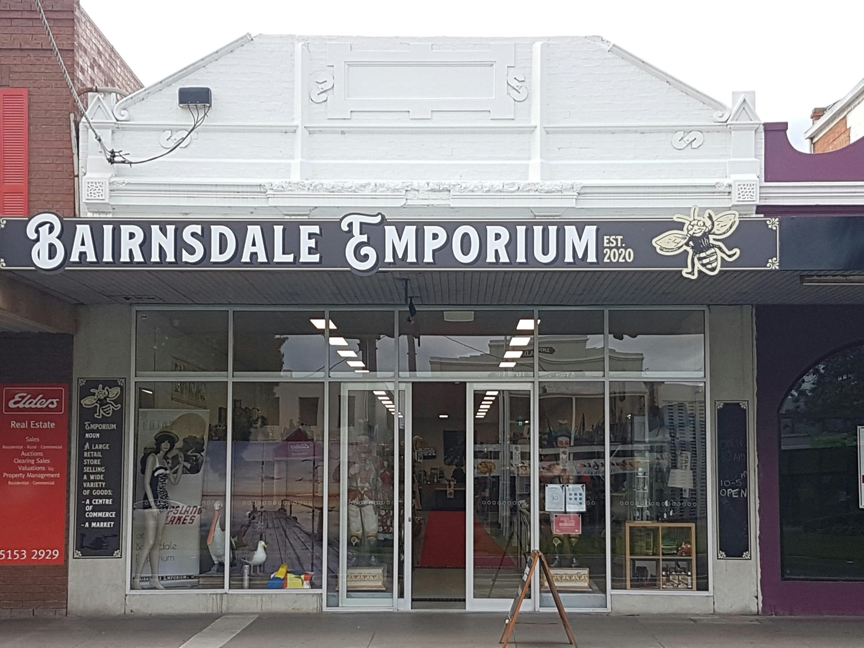 Front window and entrance to the Bairnsdale Emporium