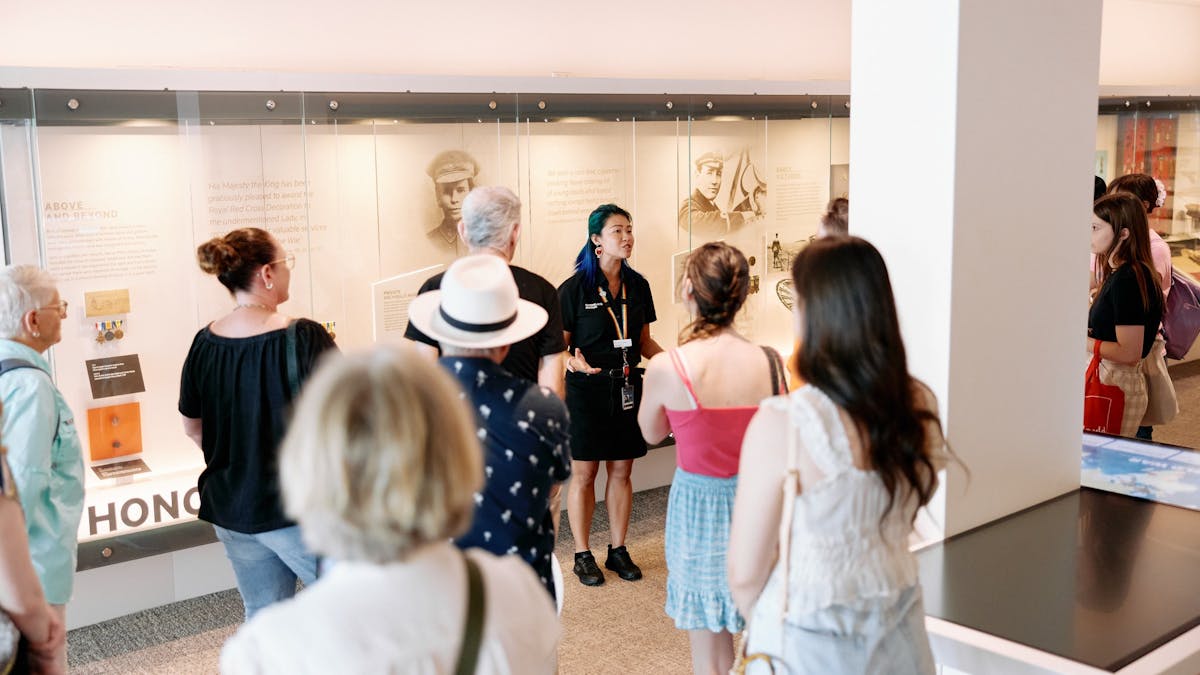 Museum guide leads tour Museum guide leads tour
