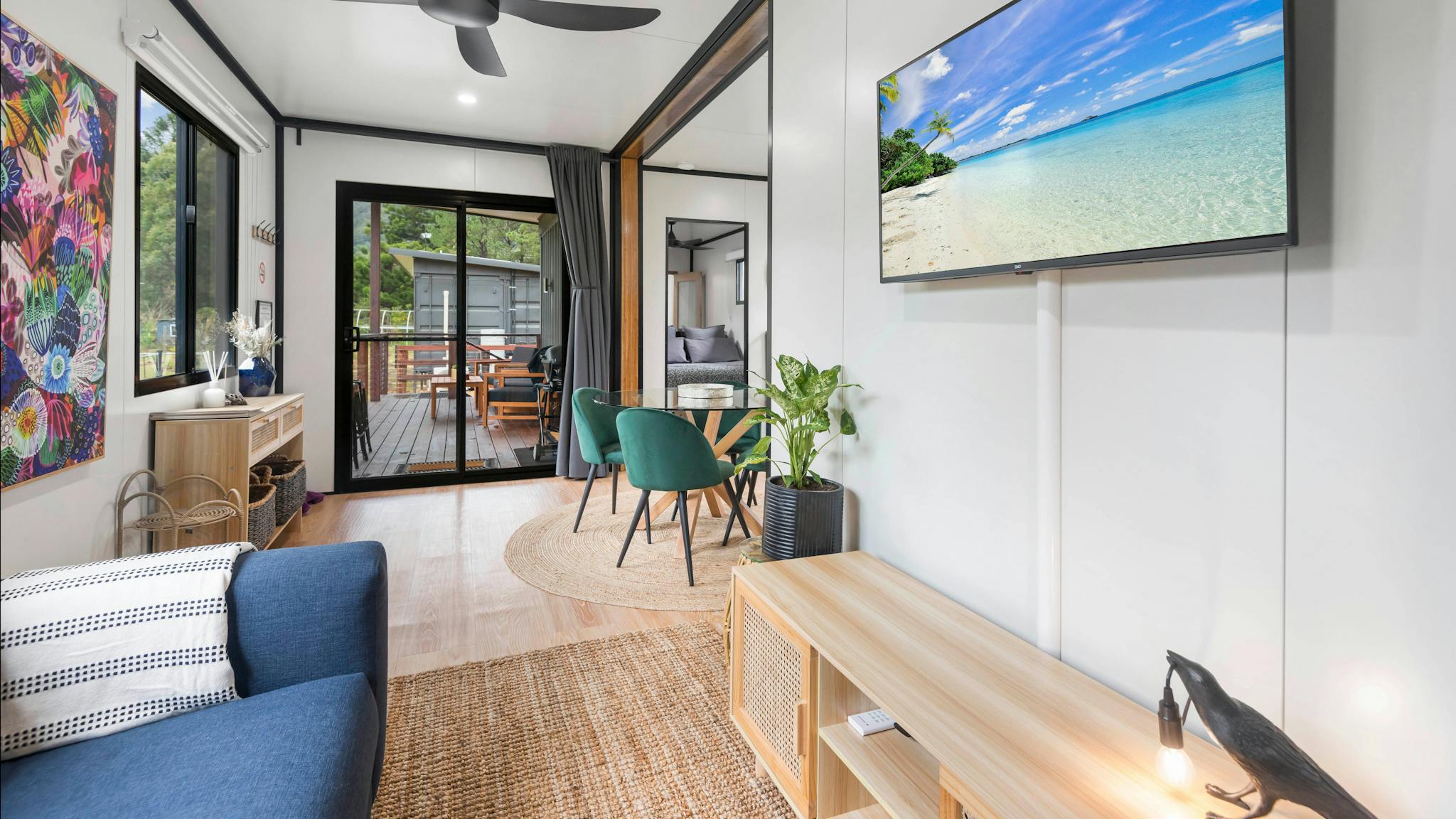 Each cottage has  large comfortable lounge, colour TV and a dining areas.