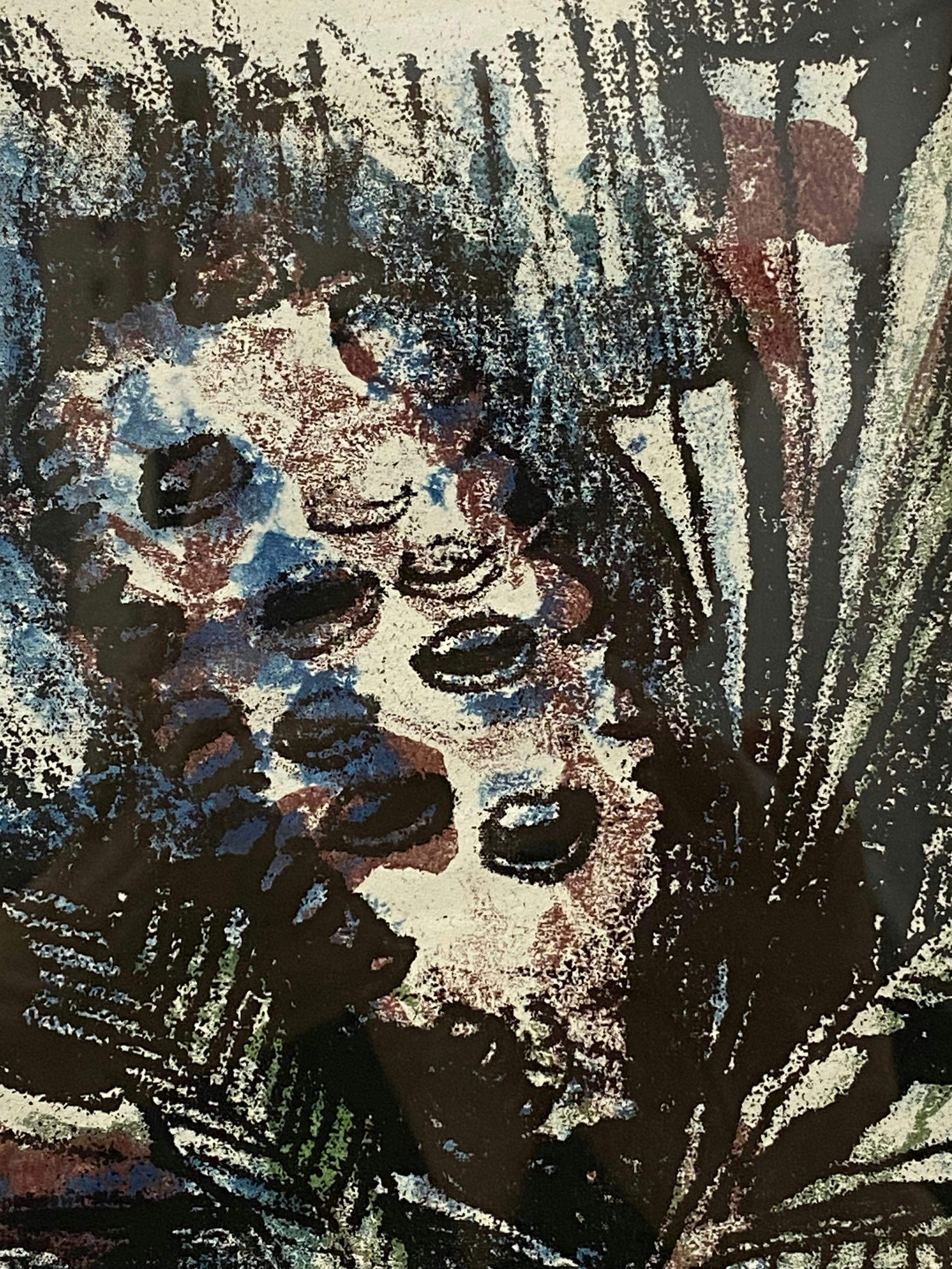Detail of a framed mono print of a banksia.