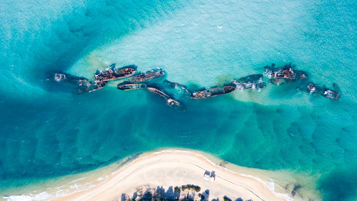 Aerial shot of the Tangalooma Wrecks