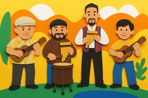 Illustration of 4 men playing instruments