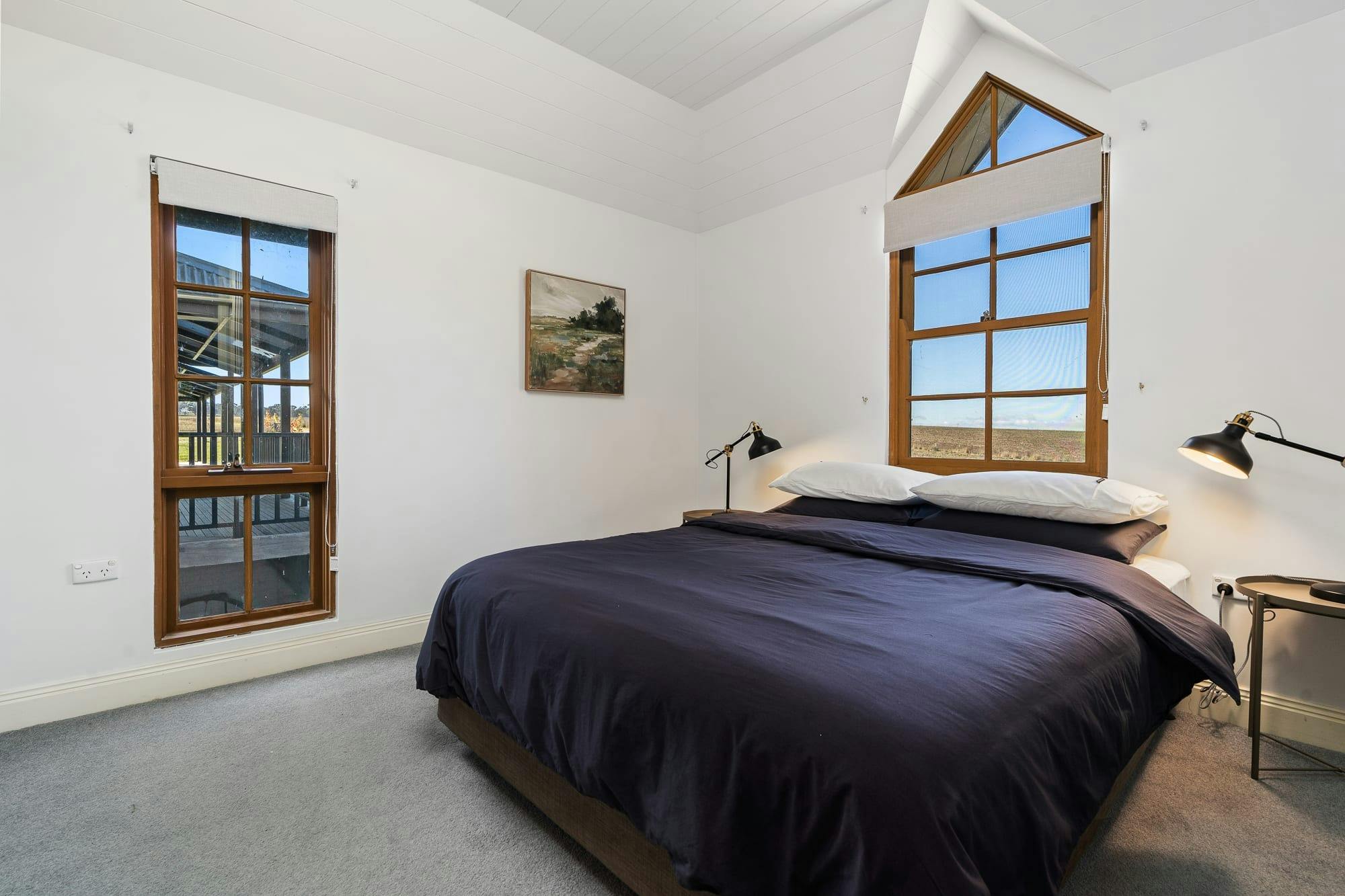 Queen bed and windows