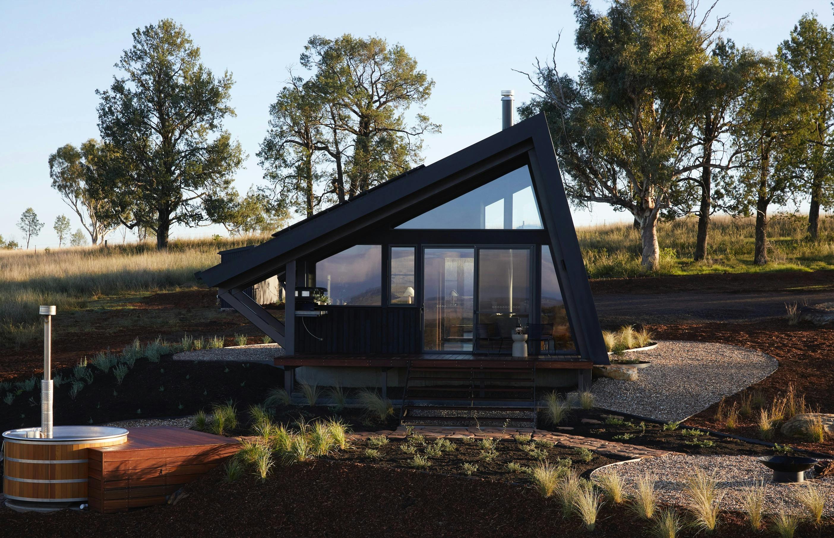 A showcase of the unique design of the hut and it's stunning windows to capture the views