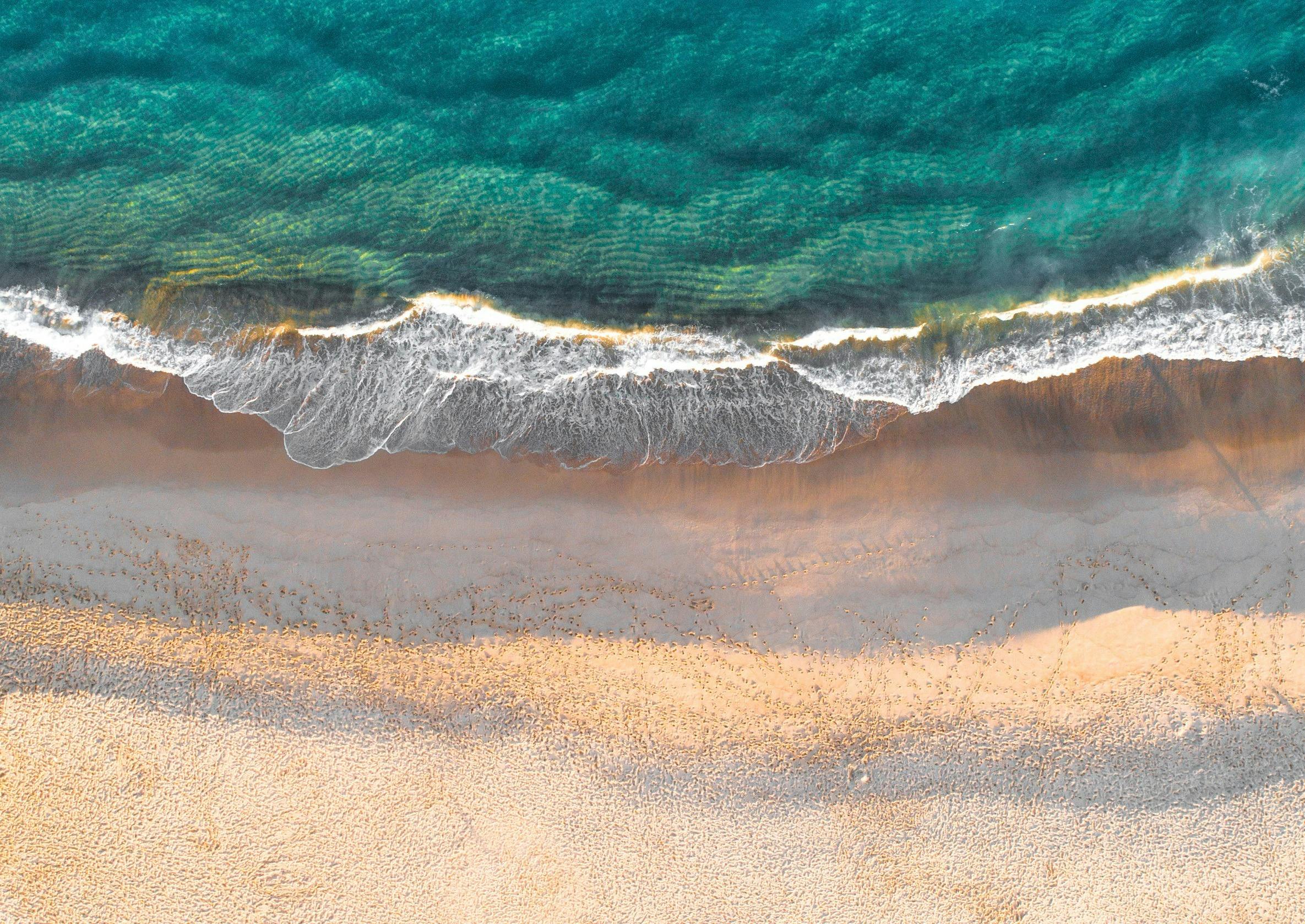 Aerial overlooking footprints along Garie Beach in Sydney's Royal National Park