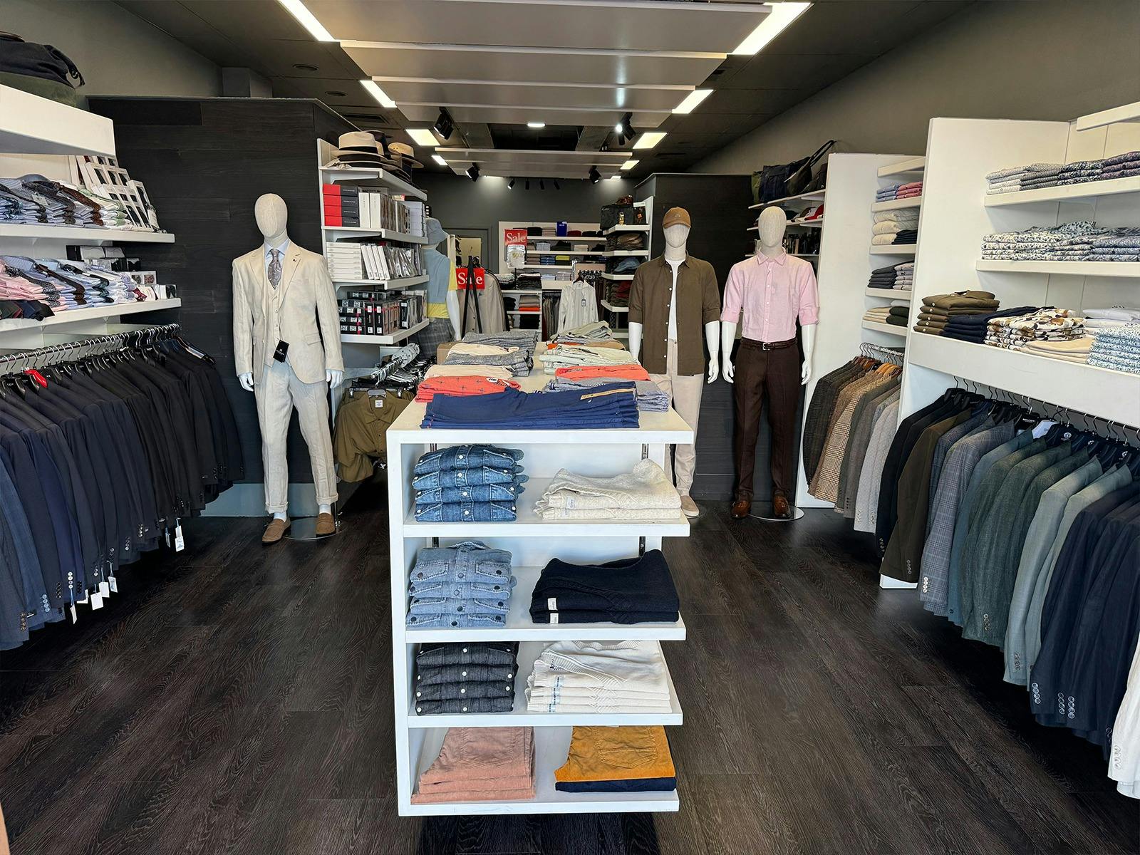 Inside view from entrance at Hartfords Menswear