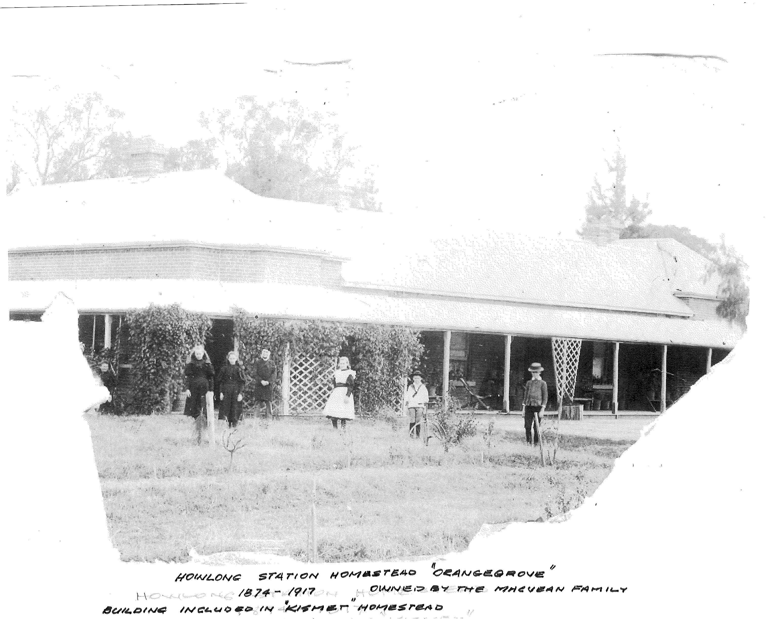 Historic black and white image of the old Howlong Homestead