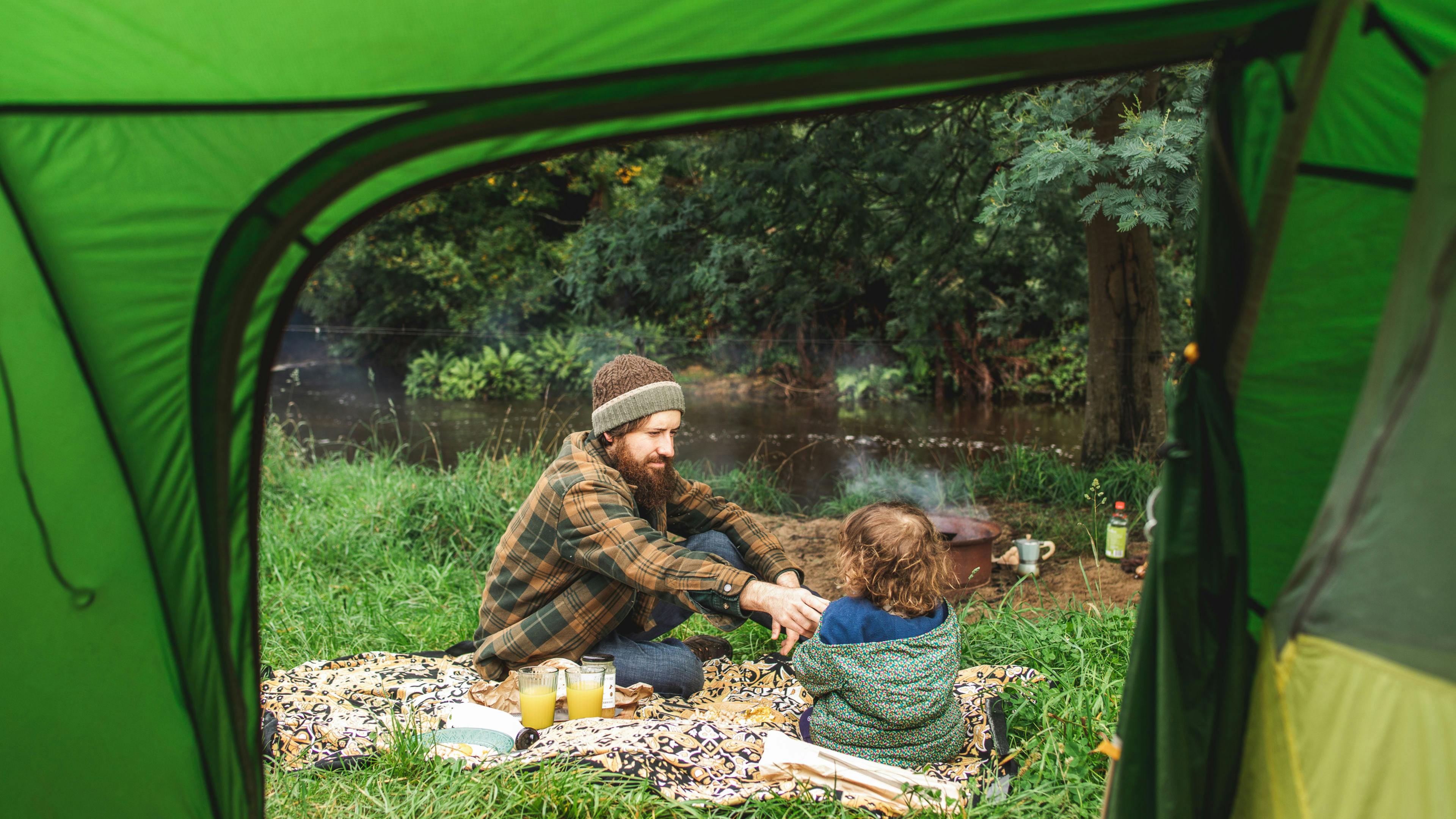 Enjoying a family breakfast with delicious treats from the farm and the sound of the river
