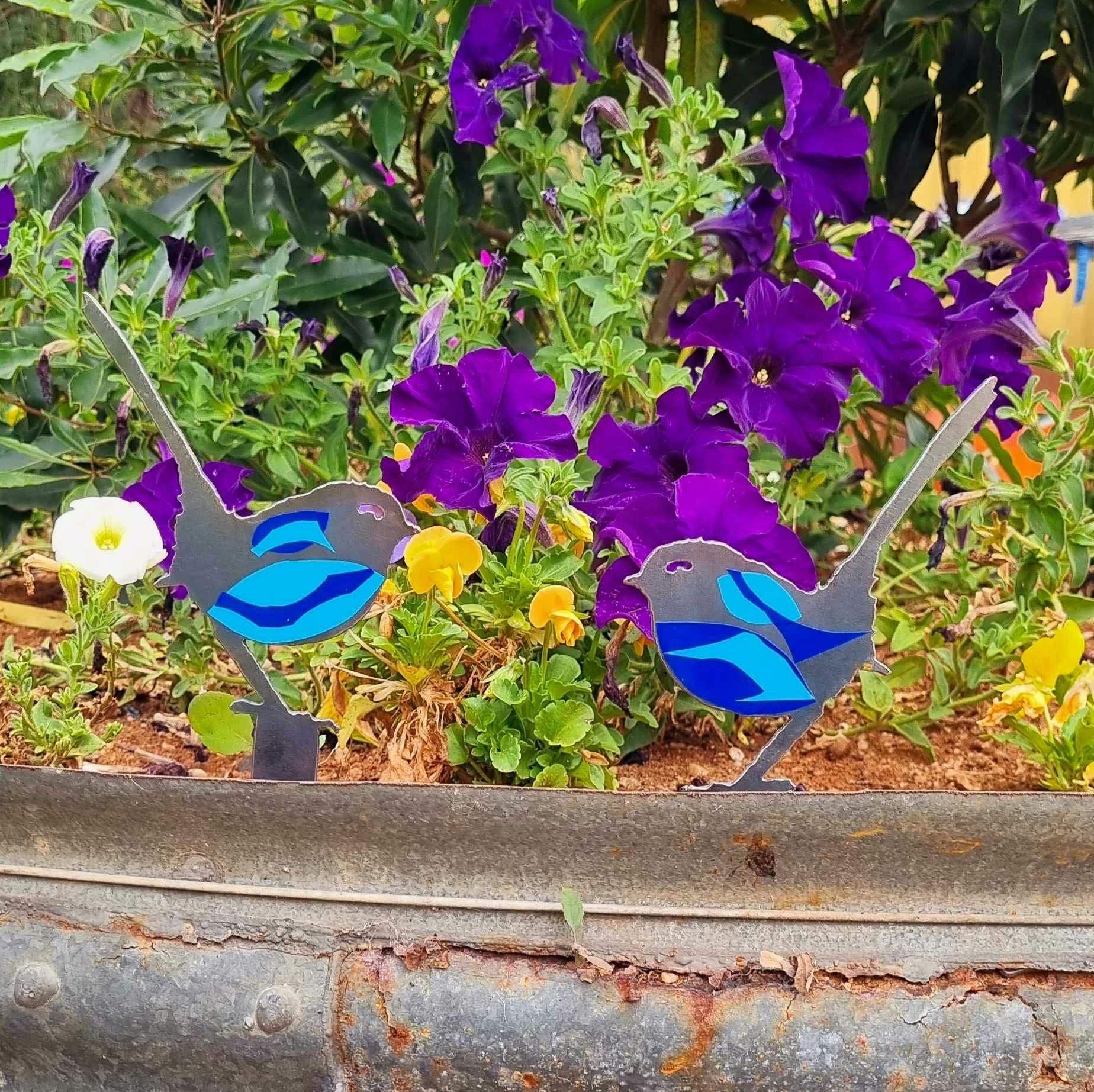 Metal Blue Wren Garden Stakes