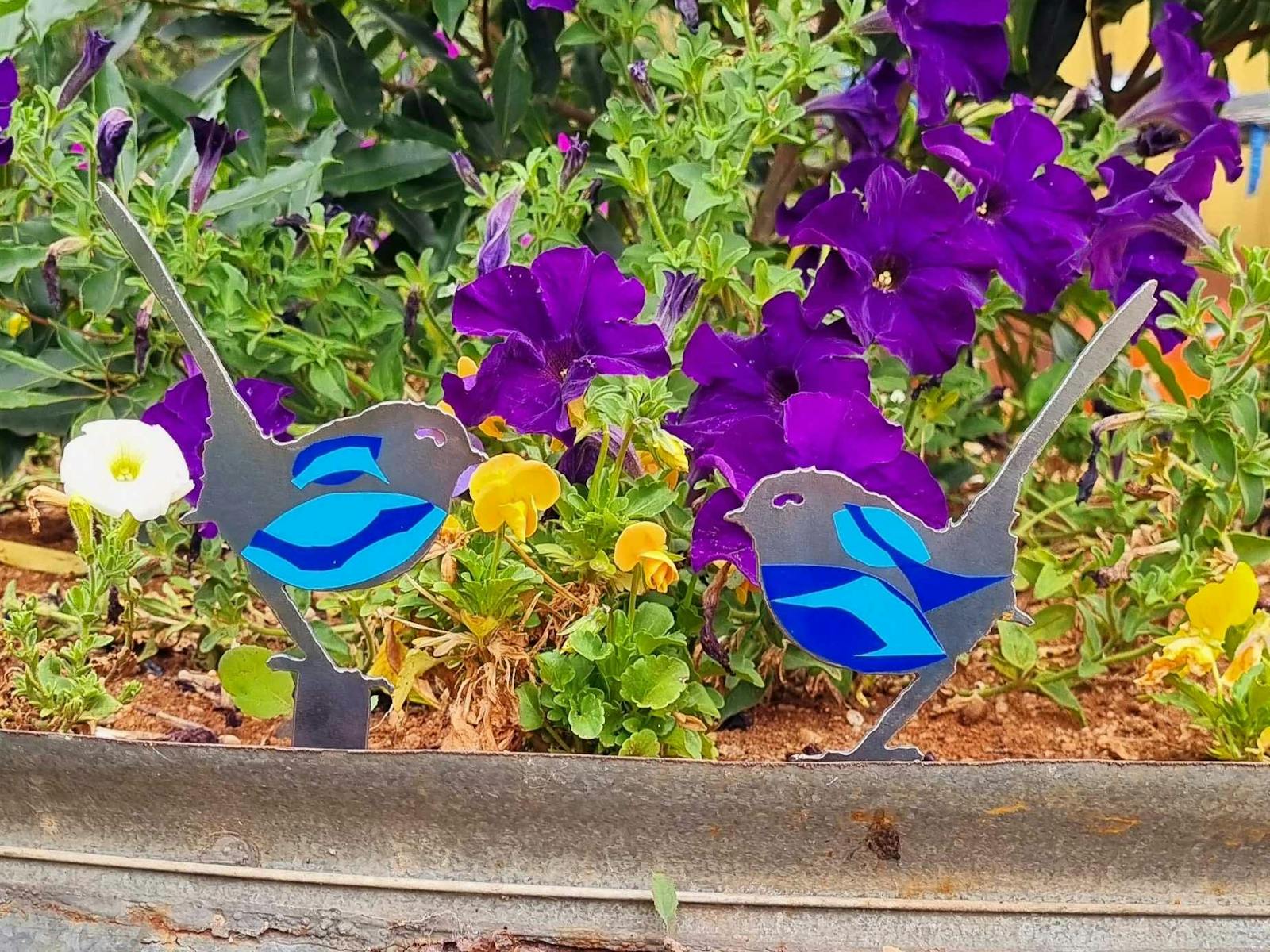 Metal Blue Wren Garden Stakes