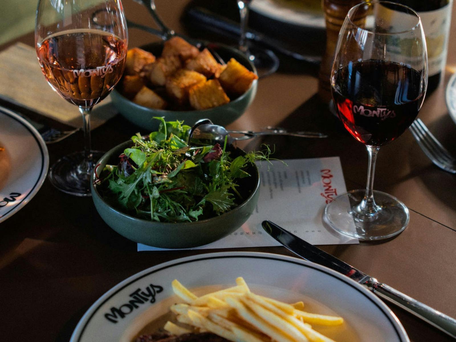 Monty's Restaurant, food and wine dining experience.