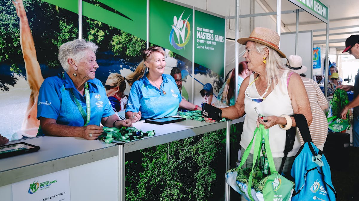 A competitor checking in at the Mastre Games hub