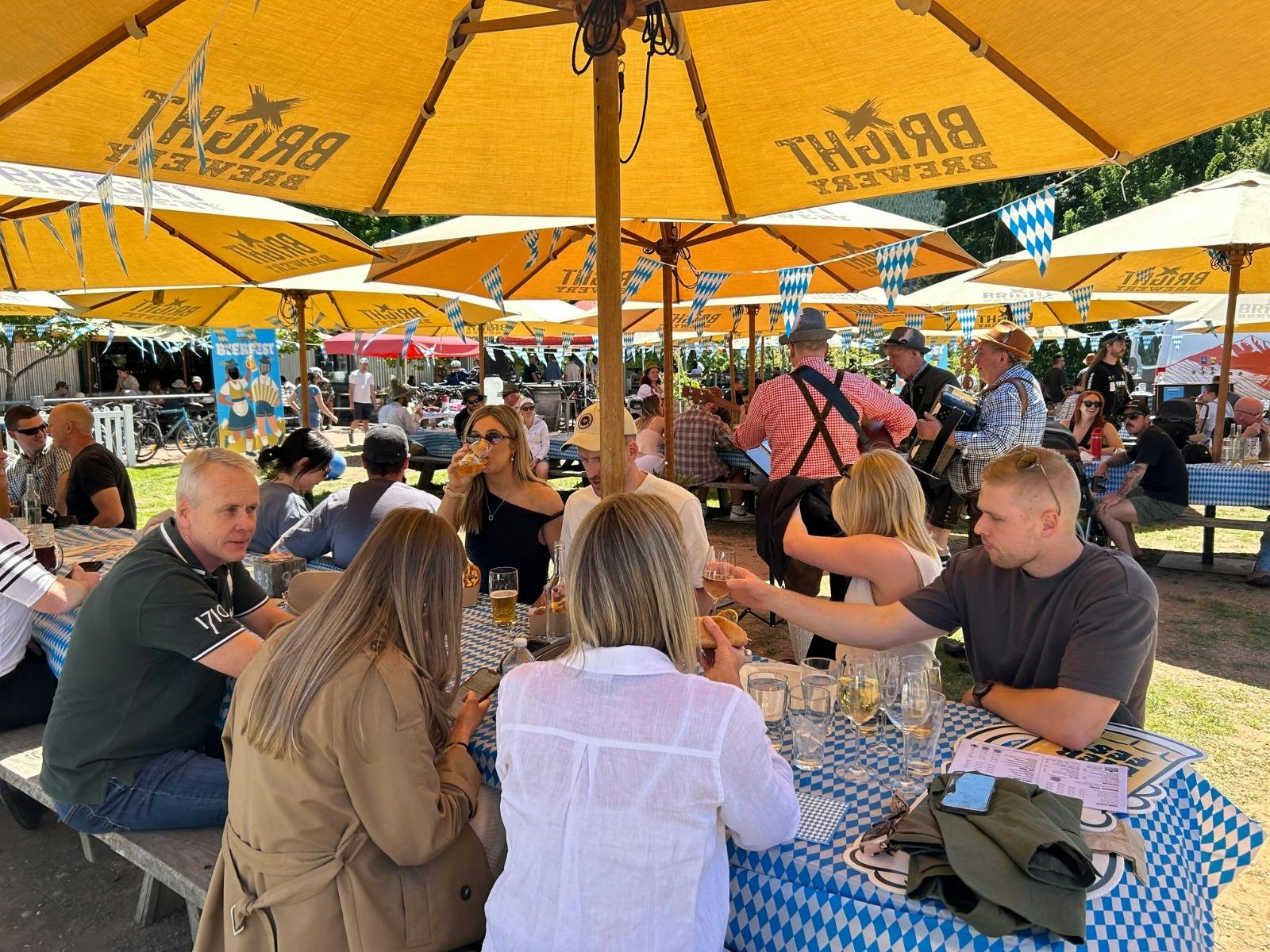 People enjoying German beer and food in The Paddock