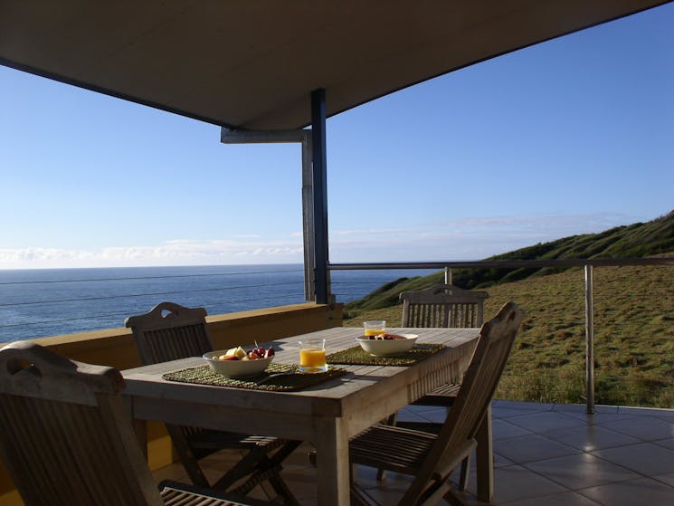 Breakfast on the verandah overlooking ocean