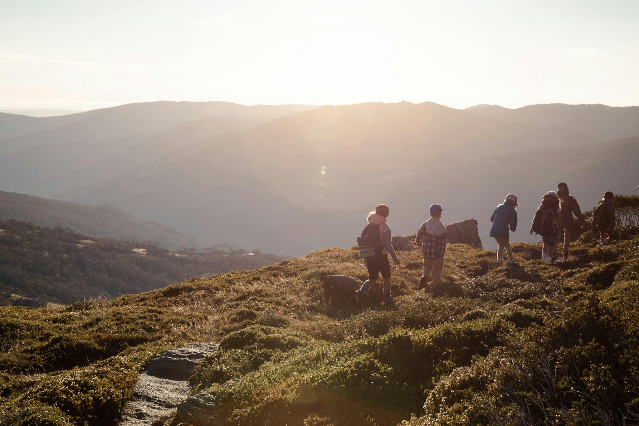 Kids hiking above Thredbo