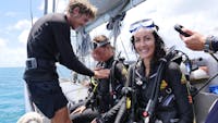 Being kitted for Introductory dive Ocean free, personal service, happy