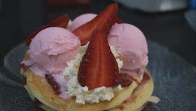 Pancakes with homemade iceream and jam