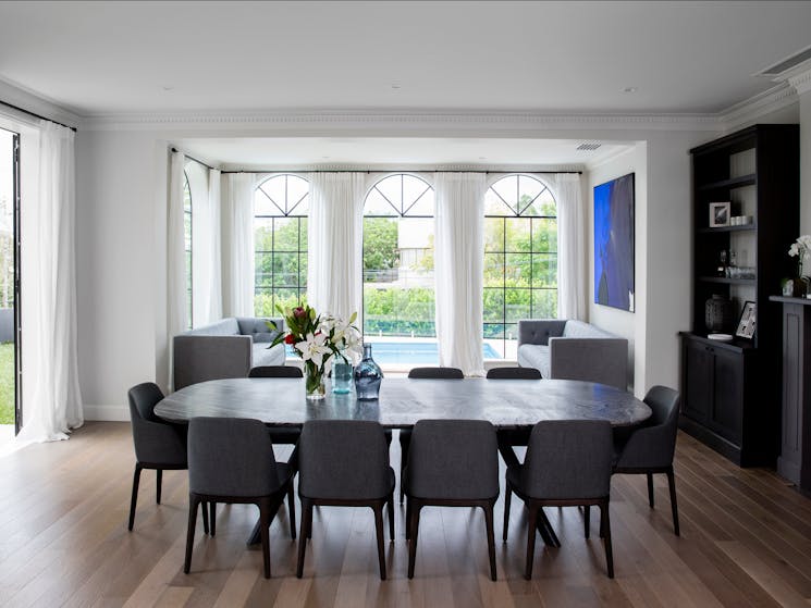 Large dining room open to a private garden